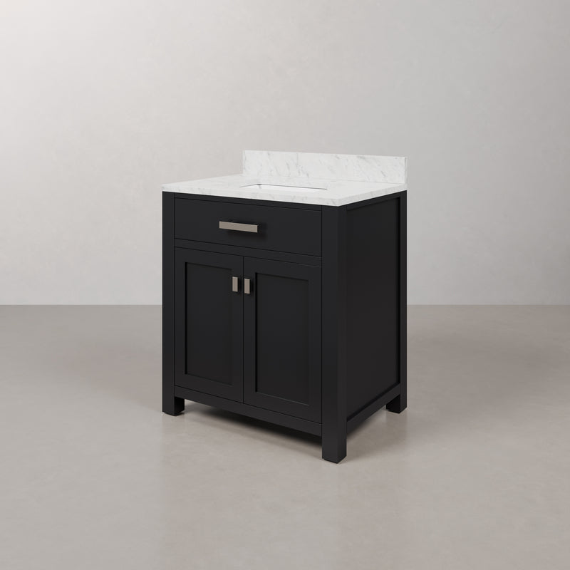 Water Creation MS30CW - Madison 30 In. Single Sink Pre-Assembled Transitional Style Bathroom Vanity With 1" Carrara White Marble Top
