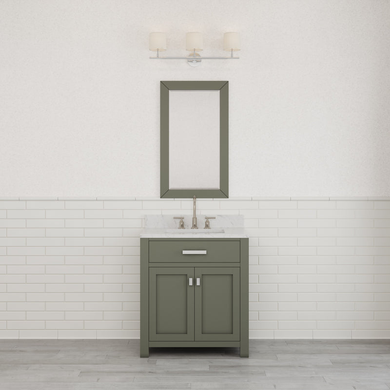 Water Creation MS30CW - Madison 30 In. Single Sink Pre-Assembled Transitional Style Bathroom Vanity With 1" Carrara White Marble Top