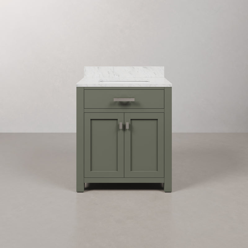 Water Creation MS30CW - Madison 30 In. Single Sink Pre-Assembled Transitional Style Bathroom Vanity With 1" Carrara White Marble Top