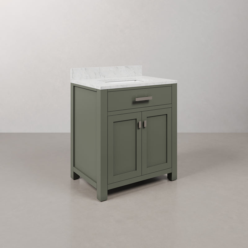 Water Creation MS30CW - Madison 30 In. Single Sink Pre-Assembled Transitional Style Bathroom Vanity With 1" Carrara White Marble Top