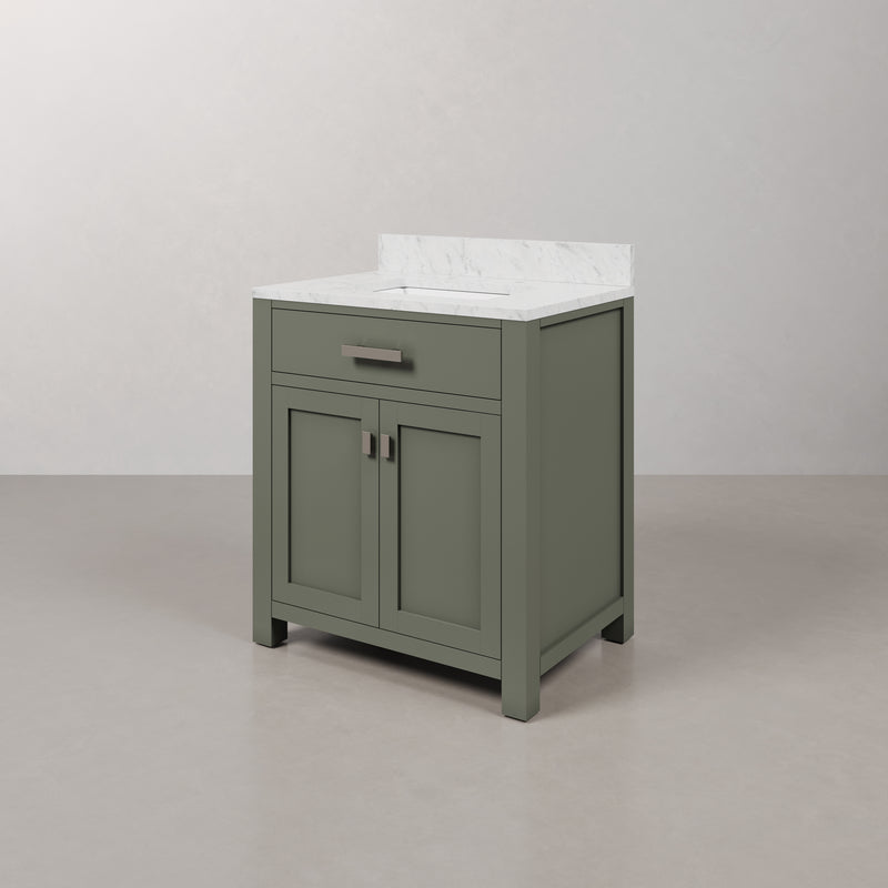 Water Creation MS30CW - Madison 30 In. Single Sink Pre-Assembled Transitional Style Bathroom Vanity With 1" Carrara White Marble Top