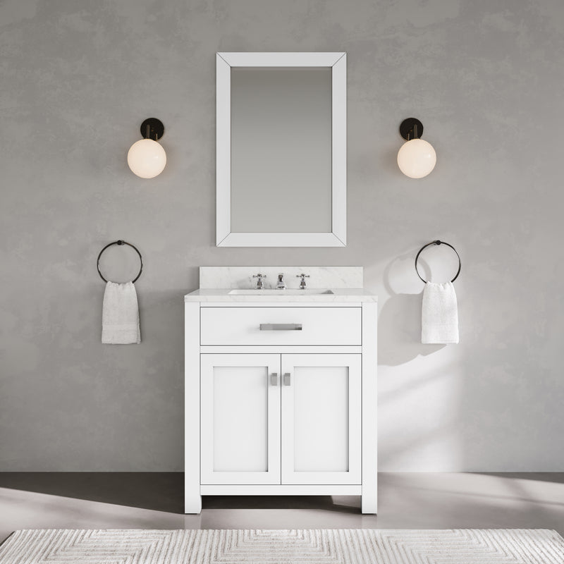 Water Creation MS30CW - Madison 30 In. Single Sink Pre-Assembled Transitional Style Bathroom Vanity With 1" Carrara White Marble Top