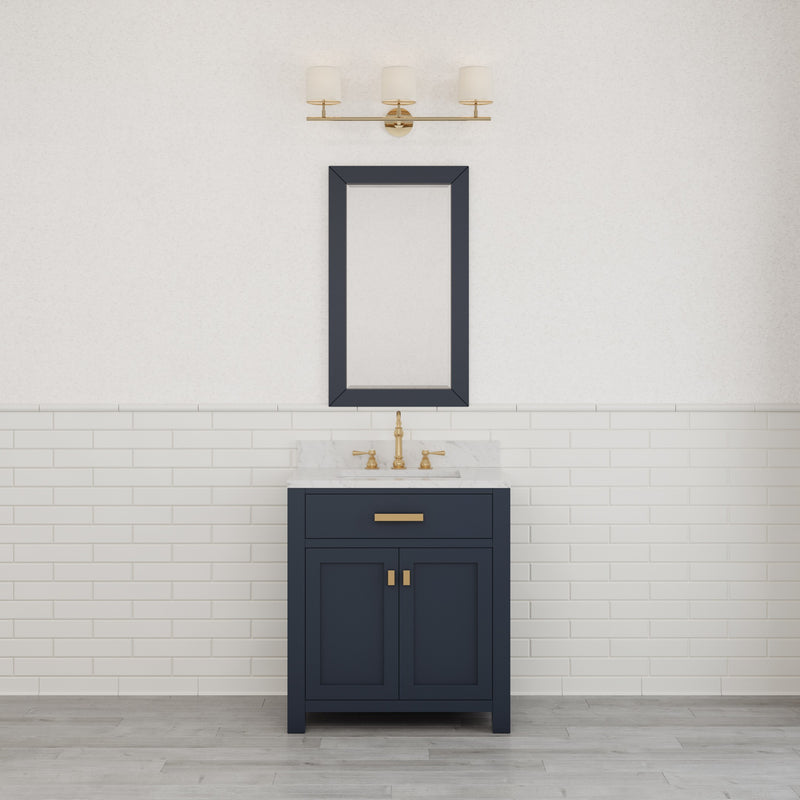 Water Creation MS30CW - Madison 30 In. Single Sink Pre-Assembled Transitional Style Bathroom Vanity With 1" Carrara White Marble Top