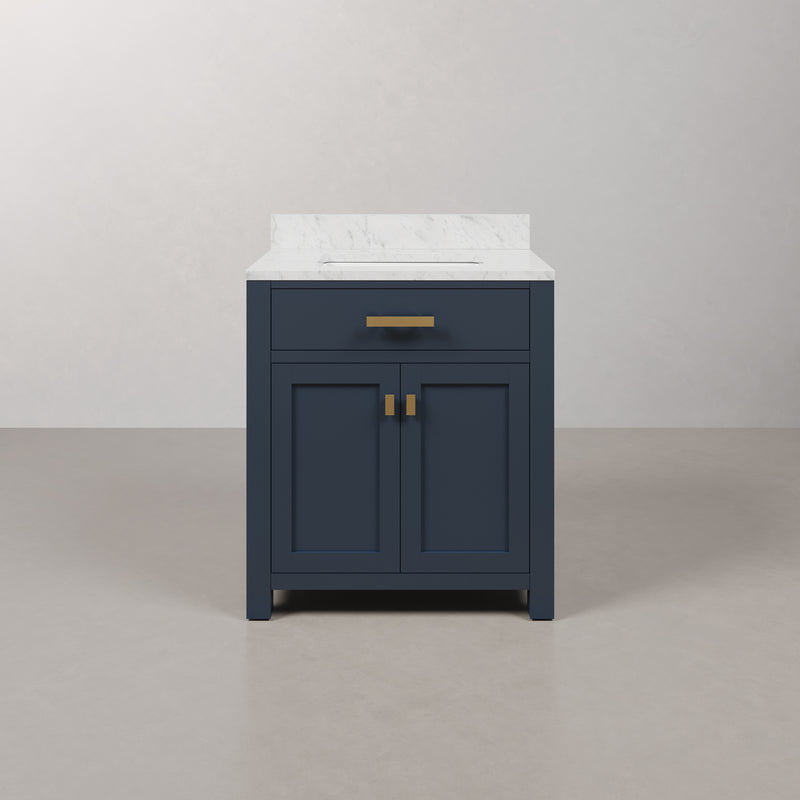 Water Creation MS30CW - Madison 30 In. Single Sink Pre-Assembled Transitional Style Bathroom Vanity With 1" Carrara White Marble Top