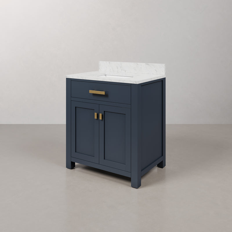 Water Creation MS30CW - Madison 30 In. Single Sink Pre-Assembled Transitional Style Bathroom Vanity With 1" Carrara White Marble Top