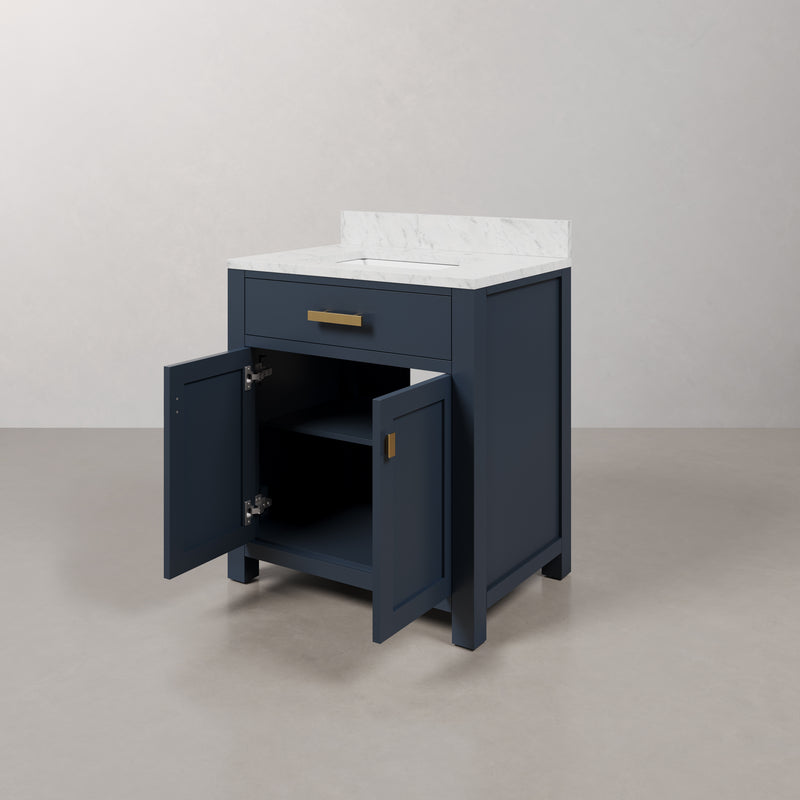 Water Creation MS30CW - Madison 30 In. Single Sink Pre-Assembled Transitional Style Bathroom Vanity With 1" Carrara White Marble Top