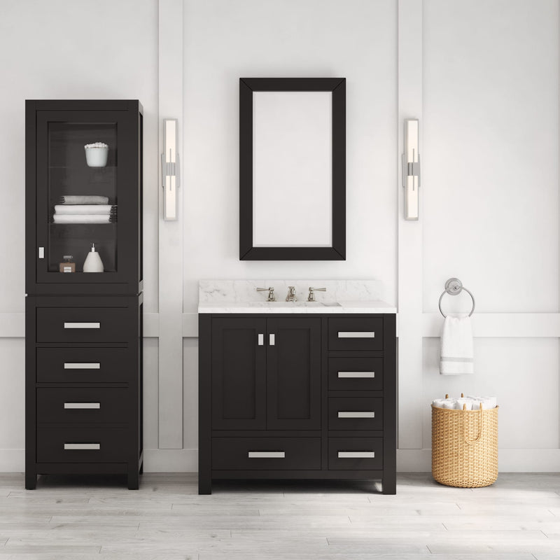 Water Creation MS36CW - Madison 36 In. Single Sink Pre-Assembled Transitional Style Bathroom Vanity With 1" Carrara White Marble Top