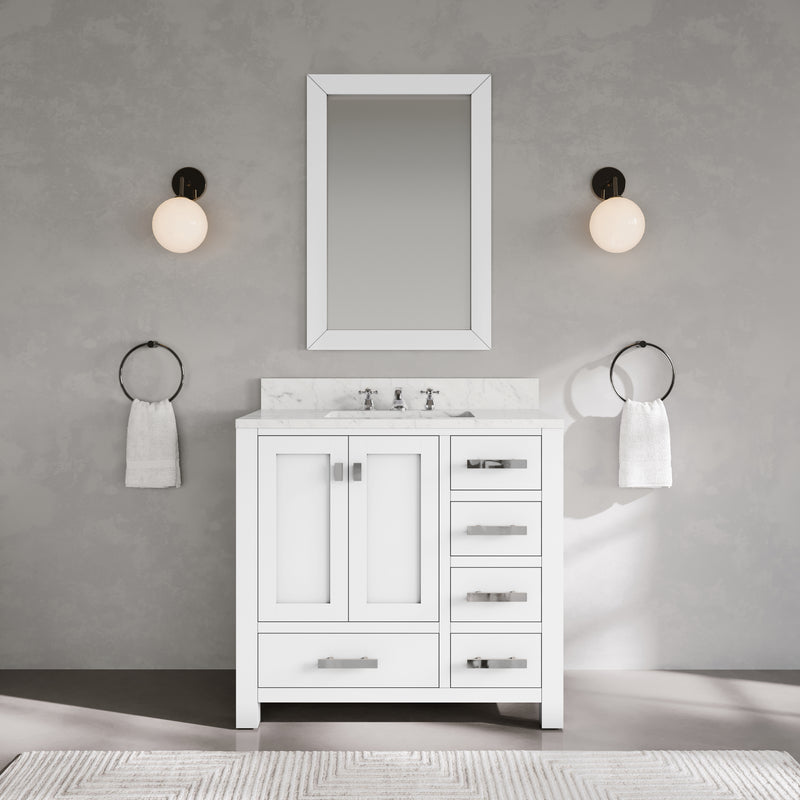 Water Creation MS36CW - Madison 36 In. Single Sink Pre-Assembled Transitional Style Bathroom Vanity With 1" Carrara White Marble Top