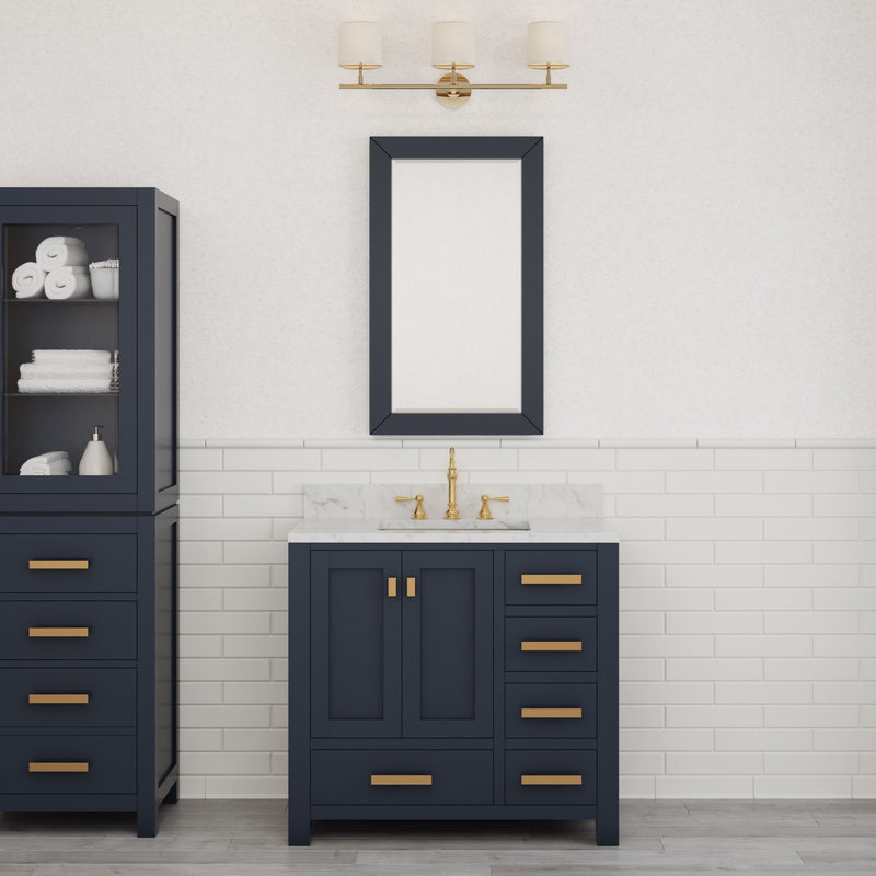 Water Creation MS36CW - Madison 36 In. Single Sink Pre-Assembled Transitional Style Bathroom Vanity With 1" Carrara White Marble Top