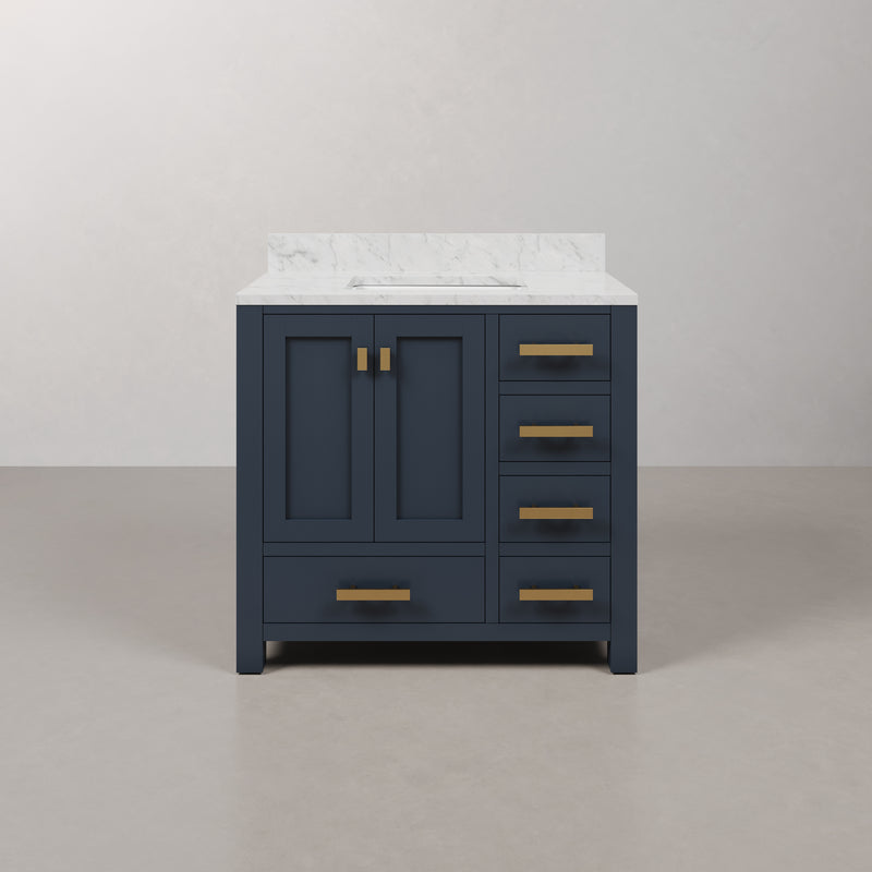 Water Creation MS36CW - Madison 36 In. Single Sink Pre-Assembled Transitional Style Bathroom Vanity With 1" Carrara White Marble Top