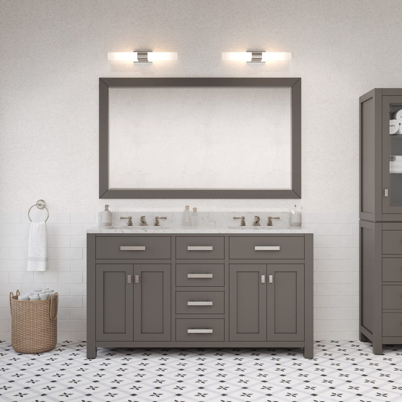 Water Creation MS60CW - Madison 60 In. Double Sink Pre-Assembled Transitional Style Bathroom Vanity With 1" Carrara White Marble Top