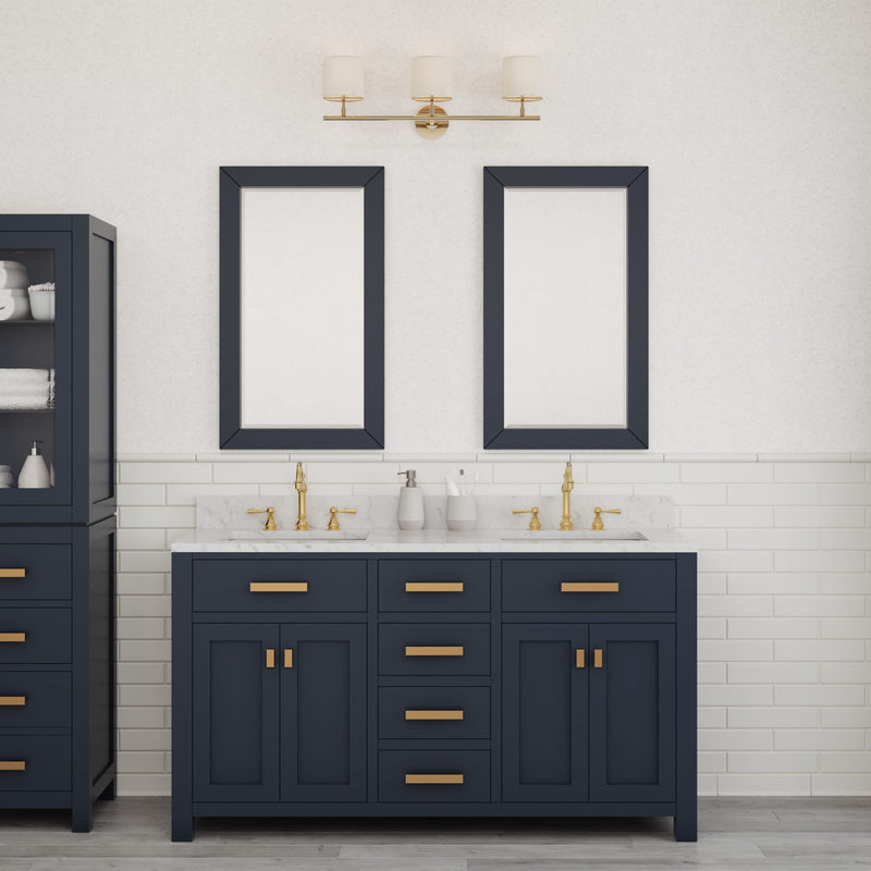Water Creation MS60CW - Madison 60 In. Double Sink Pre-Assembled Transitional Style Bathroom Vanity With 1" Carrara White Marble Top