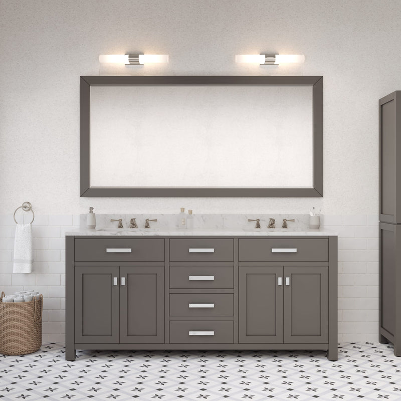 Water Creation MS72CW - Madison 72 In. Double Sink Pre-Assembled Transitional Style Bathroom Vanity With 1" Carrara White Marble Top