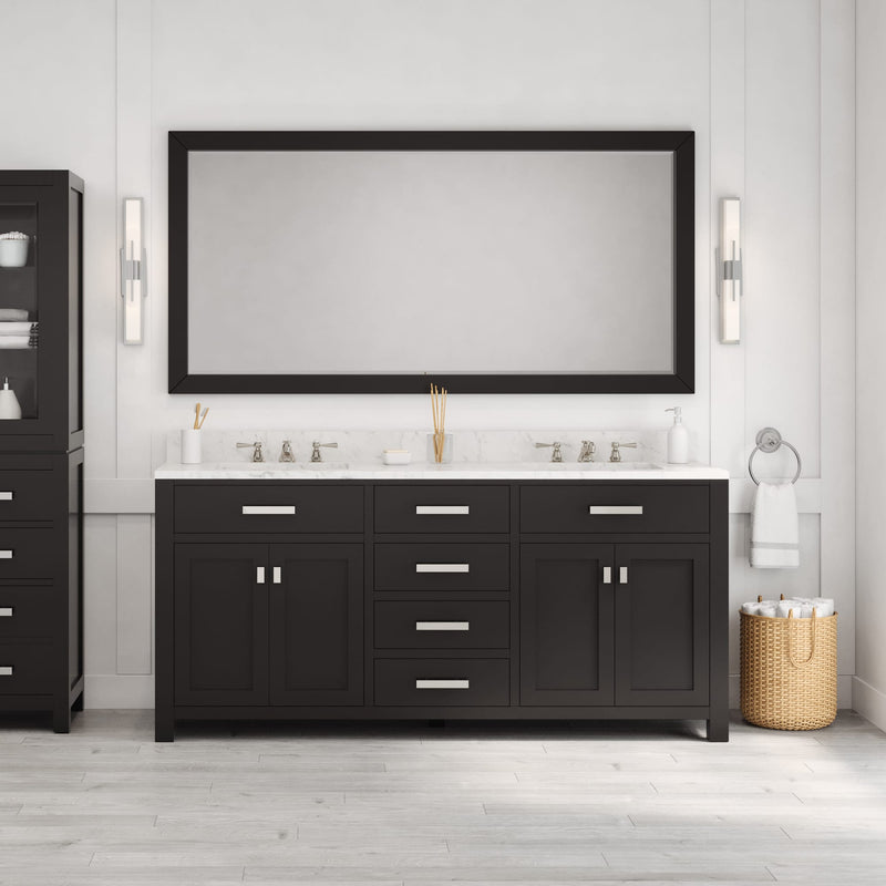 Water Creation MS72CW - Madison 72 In. Double Sink Pre-Assembled Transitional Style Bathroom Vanity With 1" Carrara White Marble Top