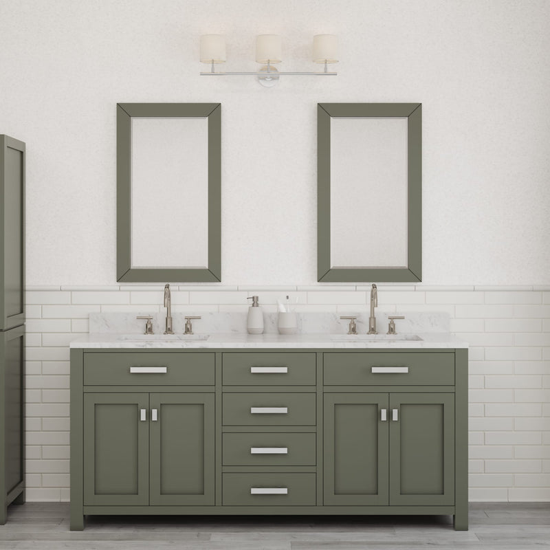Water Creation MS72CW - Madison 72 In. Double Sink Pre-Assembled Transitional Style Bathroom Vanity With 1" Carrara White Marble Top
