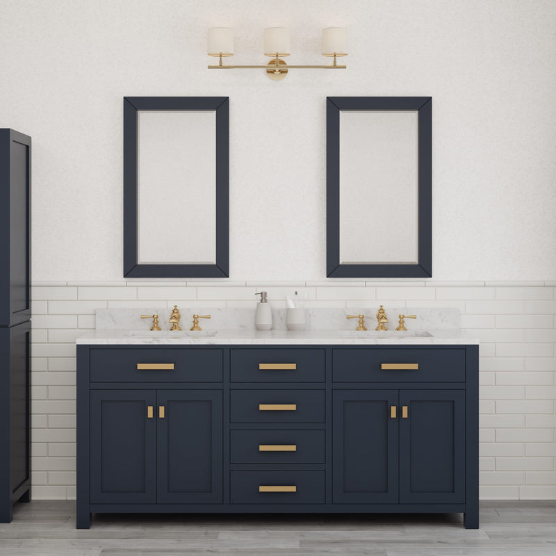 Water Creation MS72CW - Madison 72 In. Double Sink Pre-Assembled Transitional Style Bathroom Vanity With 1" Carrara White Marble Top