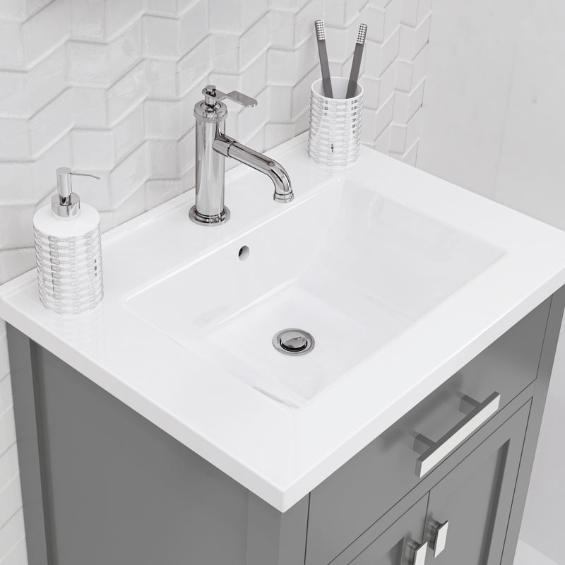 Water Creation MY24CR - Myra 24 In. Single Integrated Rectangular Ceramic Sink Pre-Assembled Transitional Style Bathroom Vanity