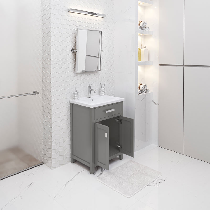 Water Creation MY24CR - Myra 24 In. Single Integrated Rectangular Ceramic Sink Pre-Assembled Transitional Style Bathroom Vanity