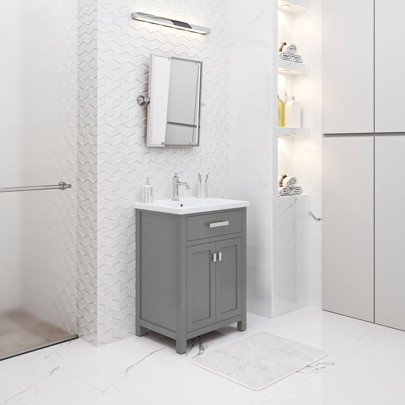 Water Creation MY24CR - Myra 24 In. Single Integrated Rectangular Ceramic Sink Pre-Assembled Transitional Style Bathroom Vanity