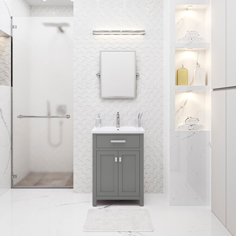 Water Creation MY24CR - Myra 24 In. Single Integrated Rectangular Ceramic Sink Pre-Assembled Transitional Style Bathroom Vanity