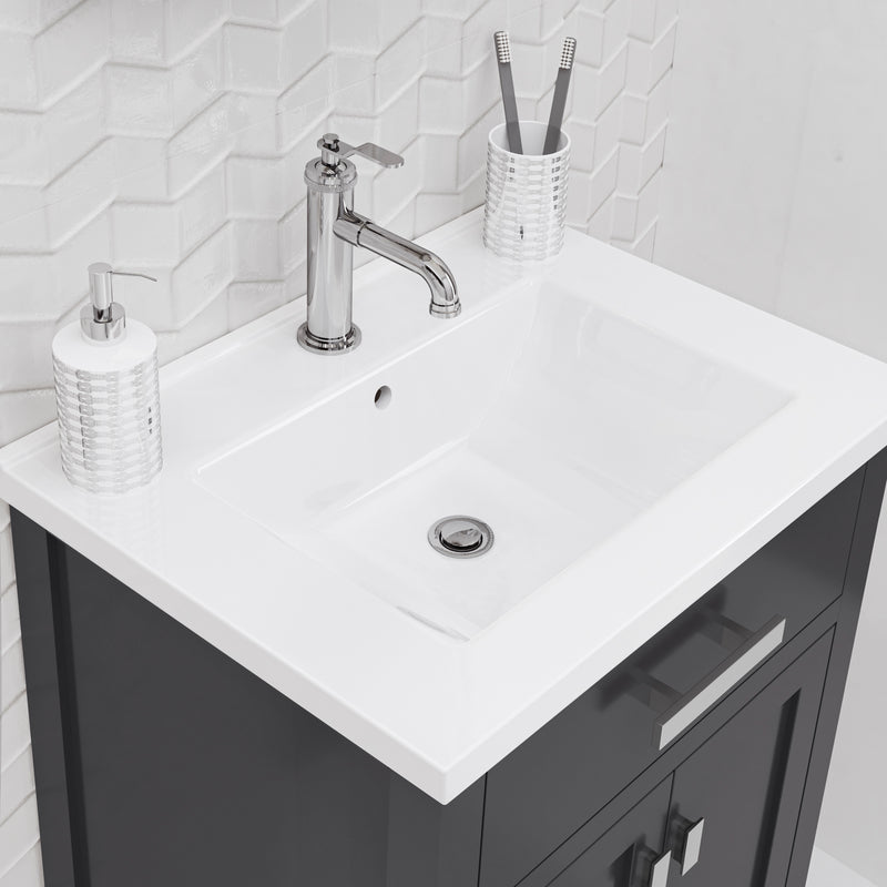 Water Creation MY24CR - Myra 24 In. Single Integrated Rectangular Ceramic Sink Pre-Assembled Transitional Style Bathroom Vanity