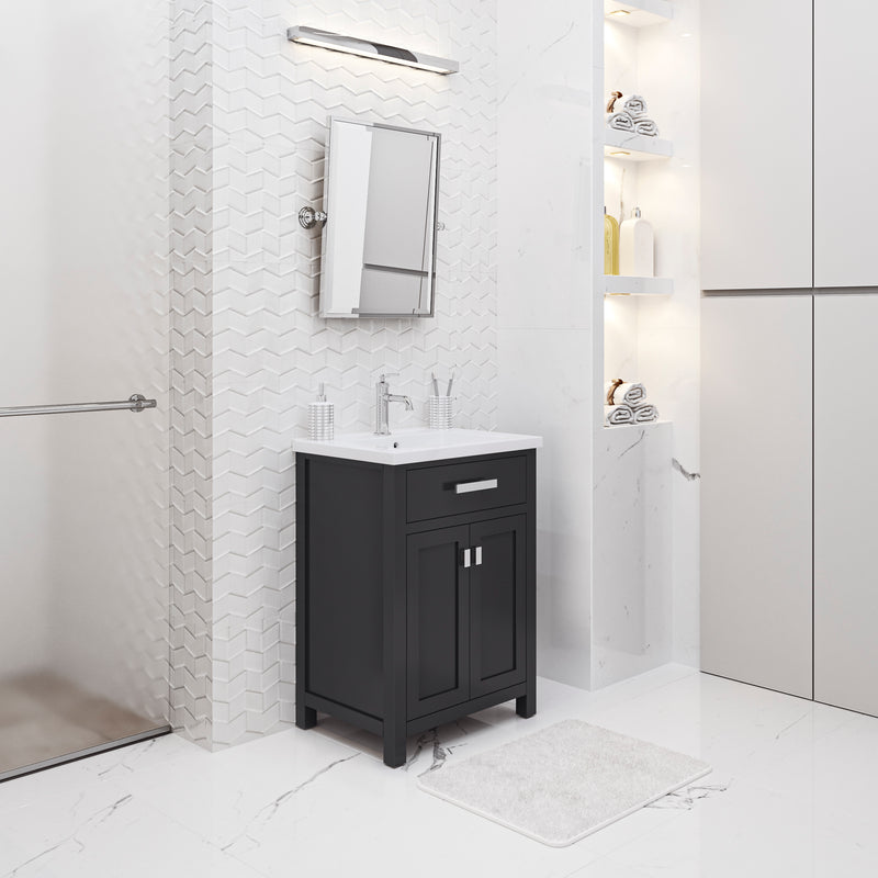 Water Creation MY24CR - Myra 24 In. Single Integrated Rectangular Ceramic Sink Pre-Assembled Transitional Style Bathroom Vanity