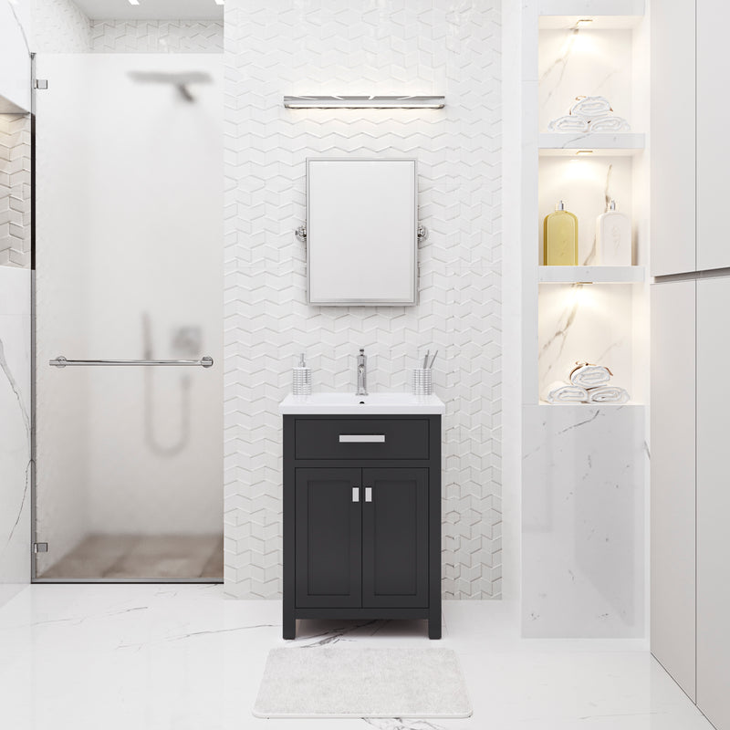 Water Creation MY24CR - Myra 24 In. Single Integrated Rectangular Ceramic Sink Pre-Assembled Transitional Style Bathroom Vanity
