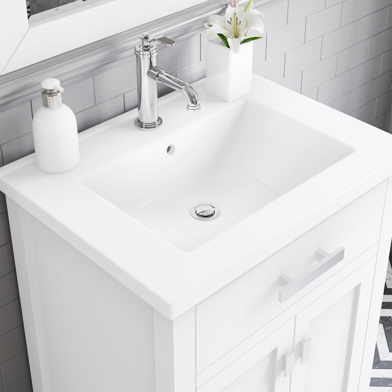 Water Creation MY24CR - Myra 24 In. Single Integrated Rectangular Ceramic Sink Pre-Assembled Transitional Style Bathroom Vanity