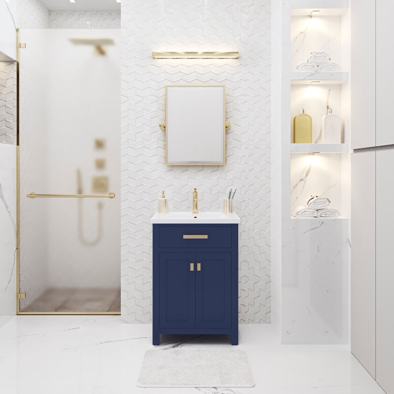 Water Creation MY24CR - Myra 24 In. Single Integrated Rectangular Ceramic Sink Pre-Assembled Transitional Style Bathroom Vanity