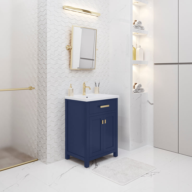 Water Creation MY24CR - Myra 24 In. Single Integrated Rectangular Ceramic Sink Pre-Assembled Transitional Style Bathroom Vanity