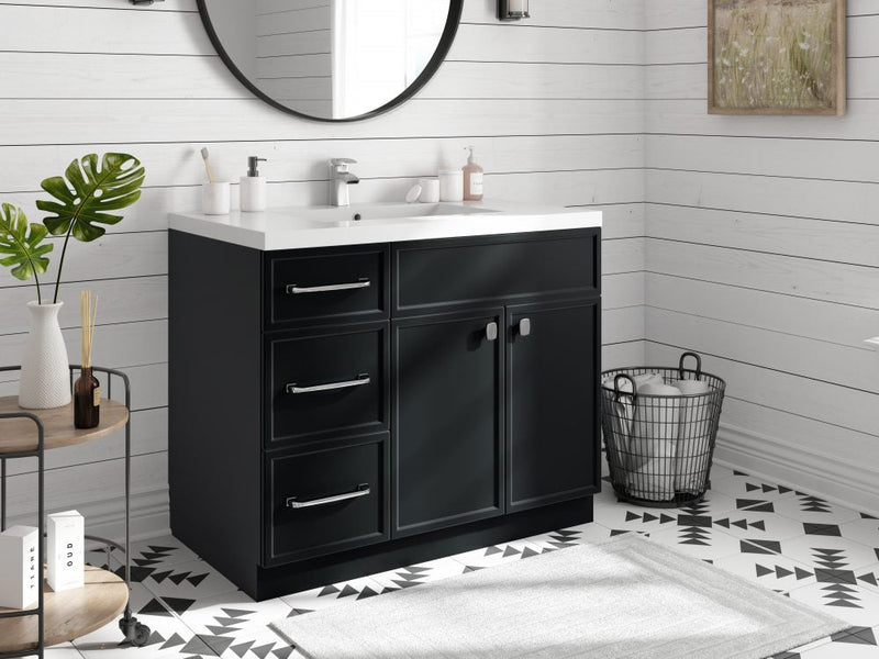 Cutler MANBLK30RHT Manhattan 30" Single Sink Free Standing Cultured Marble Top Bathroom Vanity - Black