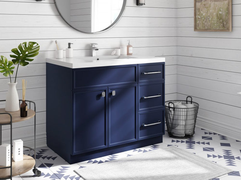 Cutler MANBLU48SBT Manhattan 48" Single Sink Free Standing Cultured Marble Top Bathroom Vanity - Blue