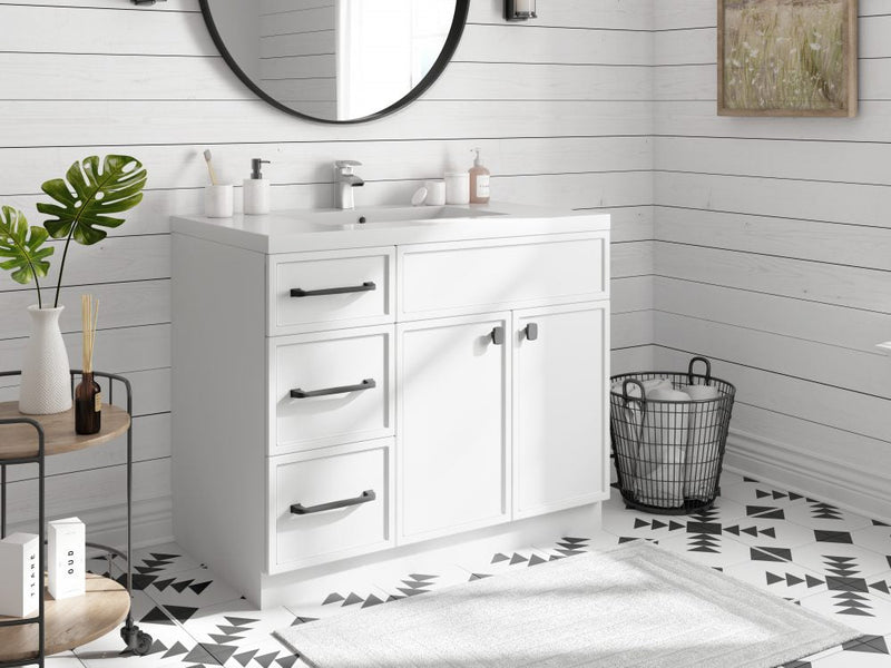 Cutler MANWHT36RHT Manhattan 36" Single Sink Free Standing Cultured Marble Top Bathroom Vanity - White