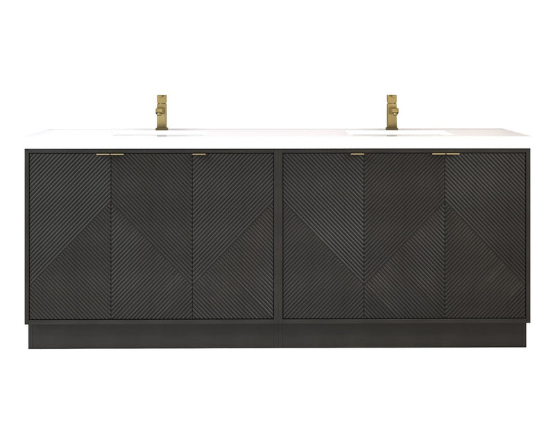 Moreno Bath MT84DFS Mason 84" Fluted Freestanding Bathroom Vanity with Double Sink Top