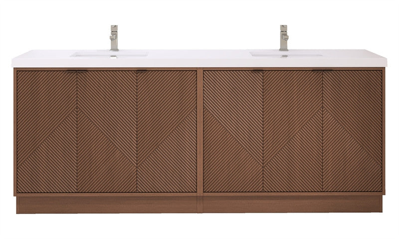 Moreno Bath MT84DFS Mason 84" Fluted Freestanding Bathroom Vanity with Double Sink Top