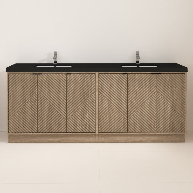 Moreno Bath MT84DFS Mason 84" Fluted Freestanding Bathroom Vanity with Double Sink Top