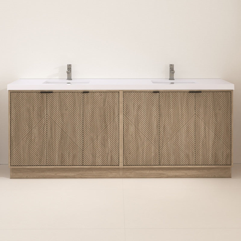 Moreno Bath MT84DFS Mason 84" Fluted Freestanding Bathroom Vanity with Double Sink Top