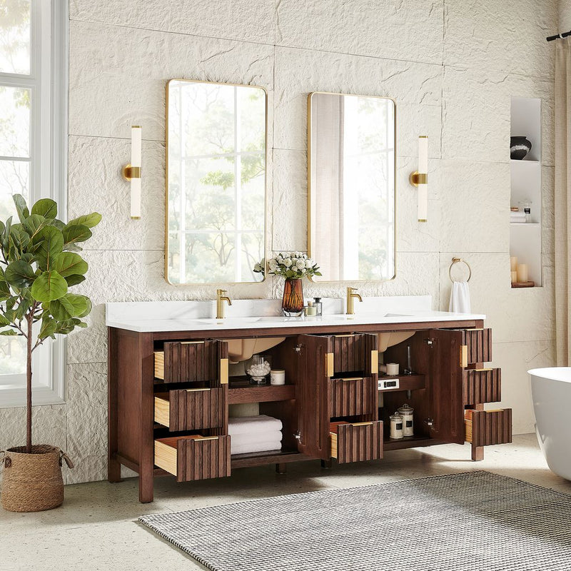 Vinnova 704284-AD-GW Shenzhen 84" Double Sink Bath Vanity in Aged Dark Brown Oak