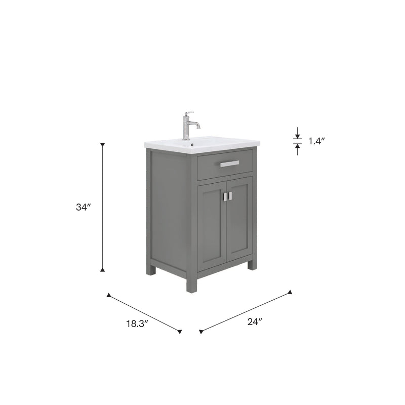 Water Creation MY24CR - Myra 24 In. Single Integrated Rectangular Ceramic Sink Pre-Assembled Transitional Style Bathroom Vanity