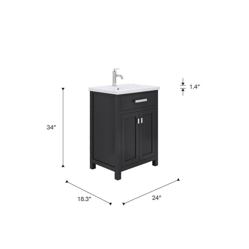 Water Creation MY24CR - Myra 24 In. Single Integrated Rectangular Ceramic Sink Pre-Assembled Transitional Style Bathroom Vanity