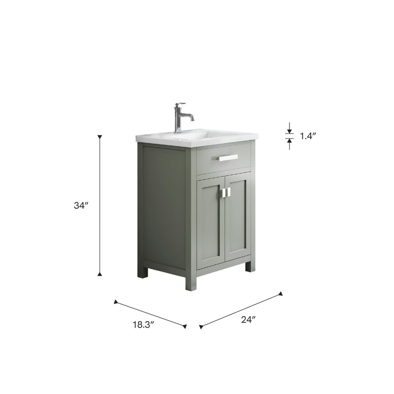 Water Creation MY24CR - Myra 24 In. Single Integrated Rectangular Ceramic Sink Pre-Assembled Transitional Style Bathroom Vanity