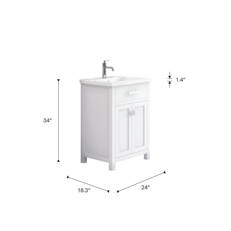 Water Creation MY24CR - Myra 24 In. Single Integrated Rectangular Ceramic Sink Pre-Assembled Transitional Style Bathroom Vanity
