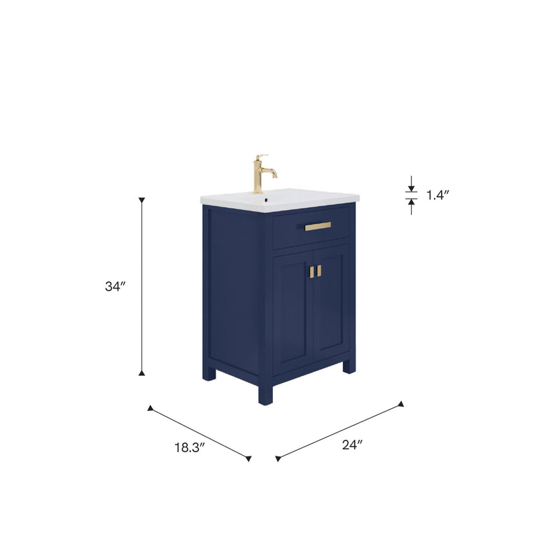 Water Creation MY24CR - Myra 24 In. Single Integrated Rectangular Ceramic Sink Pre-Assembled Transitional Style Bathroom Vanity