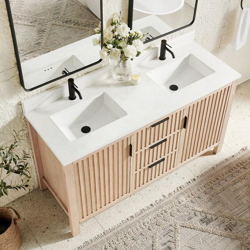 Vinnova 704260M-AN-GW Shenzhen 60M" Double Sink Bath Vanity in Aged Natural Oak