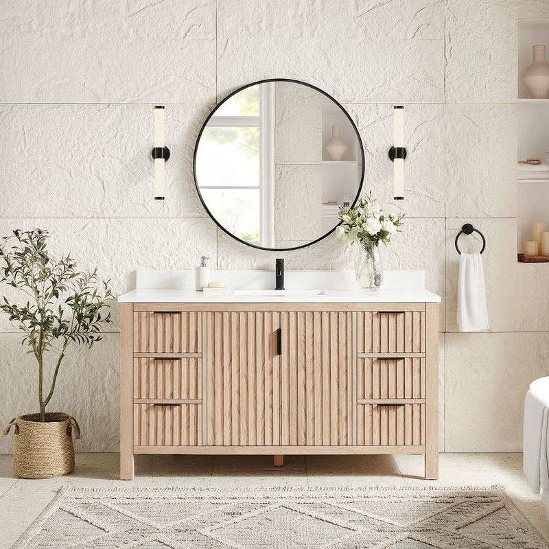 Vinnova 704260-AN-GW Shenzhen 60" Single Sink Bath Vanity in Aged Natural Oak