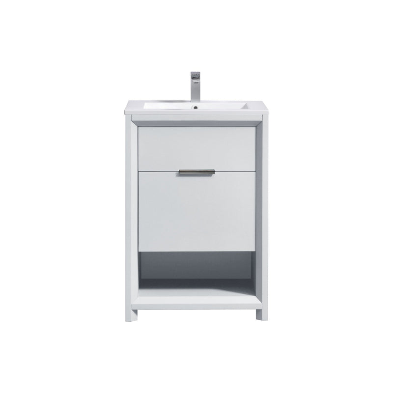 Kube Bath NUDO24-GW Nudo 24" Gloss White Free Standing Single Sink Bathroom Vanity with Reinforced Acrylic Composite Top