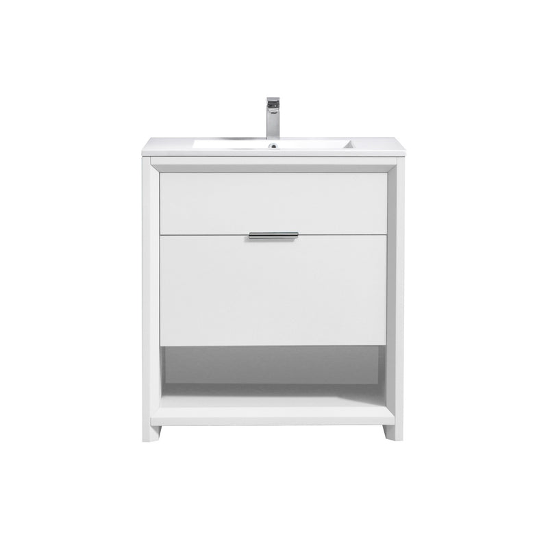 Kube Bath NUDO32-GW Nudo 32" Gloss White Free Standing Single Sink Bathroom Vanity with Reinforced Acrylic Composite Top