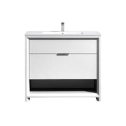 Kube Bath NUDO36-GW Nudo 36" Gloss White Free Standing Single Sink Bathroom Vanity with Reinforced Acrylic Composite Top