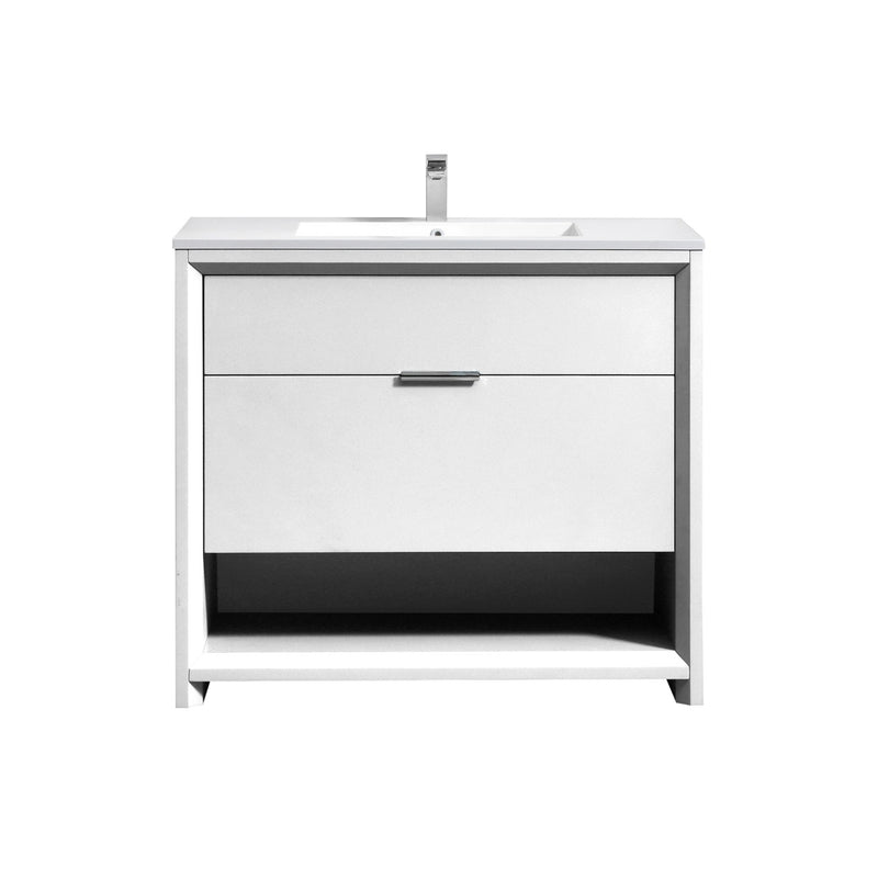 Kube Bath NUDO36-GW Nudo 36" Gloss White Free Standing Single Sink Bathroom Vanity with Reinforced Acrylic Composite Top