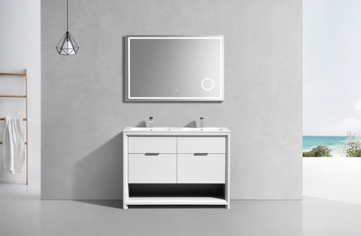Kube Bath NUDO48D-GW Nudo 48" Gloss White Free Standing Double Sink Bathroom Vanity with Reinforced Acrylic Composite Top - view 2